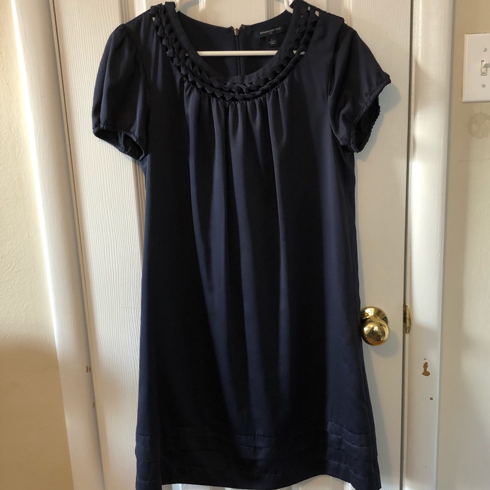 Banana Republic Navy Cap Sleeve Braid Dress